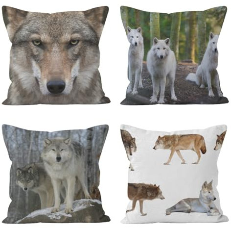 CEVAN Leinen Kissenbezüge Sofakissen Kissenbezug Set Cord Wolf Kissenbezüge Uni Kissenhülle Strick Kissenbezüge Sofa Dekor 50x50cm,4Pcs