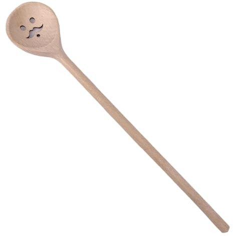 1 x Wooden Face Spoon 30 cm Wood with Lasered Moustache Motif - Wooden Cooking Spoon Wooden Spoon