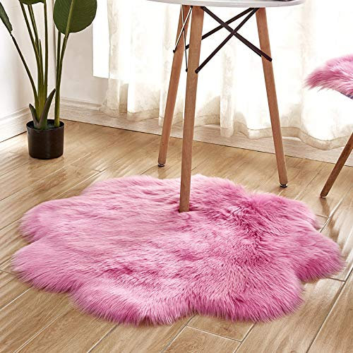 YUGWNN Rose Rot Flausch Teppich Bettumrandung Fell füR Couch,Lammfell Stuhlauflage Dekofell,BlüTendurchmesser 100cm/39,3in