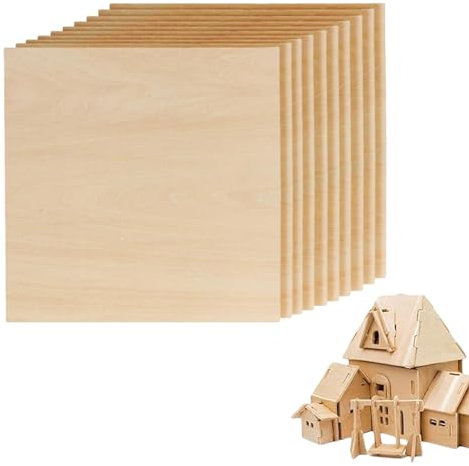 Madera en bruto para manualidades – Planchas de madera sin tratar para manualidades | 10 láminas finas de madera contrachapada, decoraciones y tallado de modelos, sin tratar para manualidades, placas