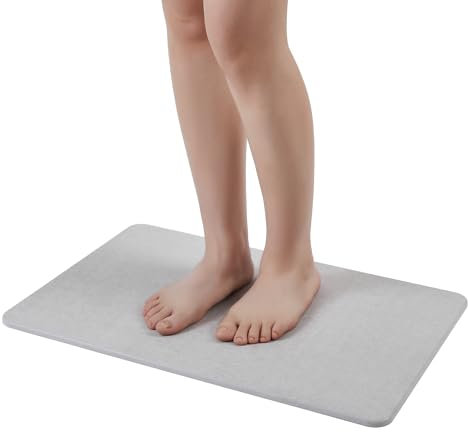 WALL QMER Badematte aus Diatomeenerde-Stein schnelltrocknend rutschfest super saugfähig leicht zu reinigen 60x39 cm dunkelgrau für Badezimmer