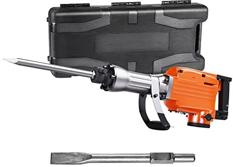 VEVOR - Martello di demolizione da 2200 W, martello elettrico resistente, interruttore in calcestruzzo 1350 BPM, 2 scalpelli con custodia