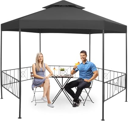 Pergola Jardin Exterieur avec Double Toit et Garde-Corps en Acier, 127,2 X 108,3 X 104,3 Pouces Tente Abri Soleil Pavillon, Tonnelle de Jardin pour Terrasse avec Ferme en Acier Stable