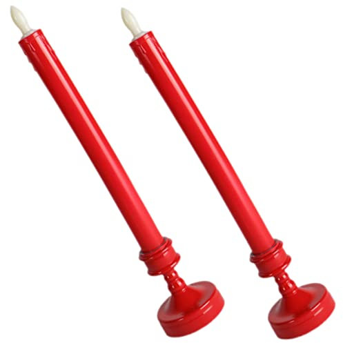CRILSTYLEO 2pcs Candles Battery Operated Candle Light for Party Flameless Window Flameless Candle Lights Flickering Candlesticks Battery Operated Candles Taper Candle Holders Red Plastic Pp