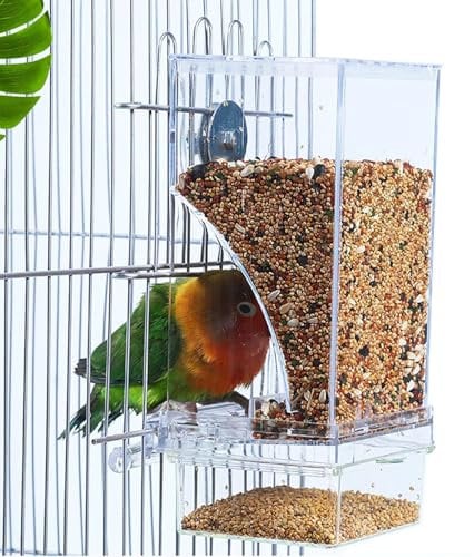 Xemnys Automatischer Vogelkäfig-Futterspender für Wellensittiche, Käfige mit Sitzstange, kein Durcheinander, Vogelfutterspender zum Aufhängen, für Papageien, Sittiche, Kanarienvögel, Nymphensittiche,