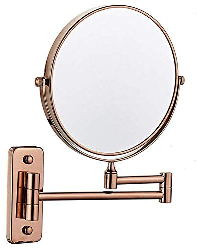 Miroir de Salle de Bain Miroir de Maquillage Mural 20,3 cm Double Face Grossissement 5X Pivotant à 360° Extensible Pliant Salle de Bain Rasage Cosmétique Miroir de Maquillage(Rose Gold,1X/5X)