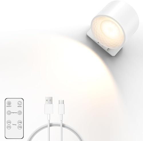 HighLuc Applique da Parete Interno, 3 Modalità di Colore 10 Luminosità Ruotare di 360° Applique Camera, Lampada da Parete Interno con Telecomando, 2200mAh Batteria