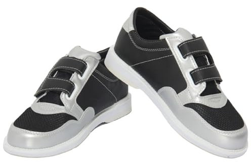 NGARY Lawn Bowling Shoes for Mens Women Bowls Trainers Fashion Rubber Sole Bowling Sneakers,Black Silver,6 UK