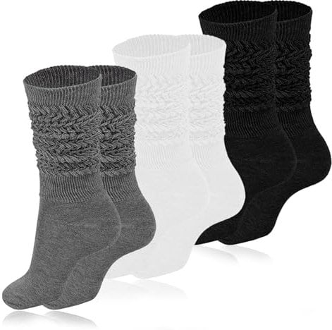 3 Paar Damen Slouch Socken, Strümpfe, Stulpensocken, Stiefelsocken, Kniestrümpfe, Lange Weiche Stricken Scrunch Socken, Einheitsgröße für Herbst und Winter Gestapelt
