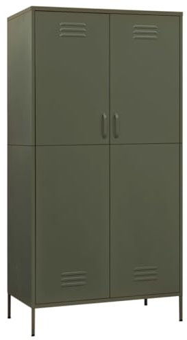 Willood Kleiderschrank Olivgrün 90x50x180 cm Stahl Geeignet für Schlafzimmer, Wohnzimmer, etc Große Fächer mit verstellbaren Regalen und Kleiderbügeln