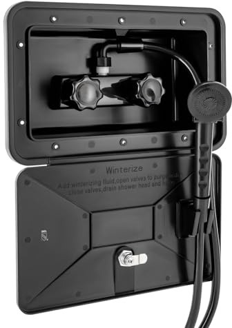 Douche extérieure, camping-car, avec interrupteur chaud/froid, kit de douche extérieure, pommeau de douche, tuyau, kit de boîte de douche d'extérieur pour bateau, camping-car, caravane (noir)