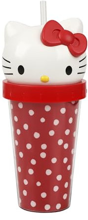 Hello Kitty - Tazza di plastica con decorazione 3D, 470 ml, colore: Rosso a pois