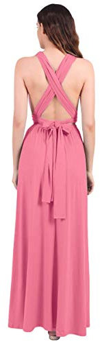 ABEHIK Femme Robe Chic de Soirée en V-col Dress d’Eté sans Manche Longue Robe Rouge Longue de Demoiselle d'honneur Cocktail Mariage Aniversaire Couleur Unie Infinity Dress Rose M