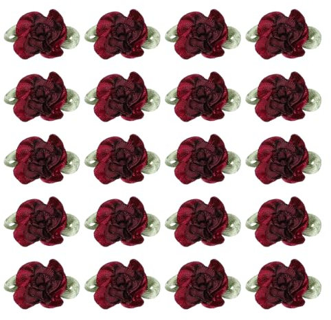 PATIKIL 1 Inch Ribbon Flowers Bows for Crafts, 20 Pack Mini Satin Roses Flowers Small Fabric Flower Heads DIY Sewing Appliques for Gift Wedding Bride Ornament, Purple/Burgundy