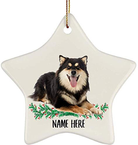 Hängende Ornamente Mit Schnur Weihnachten Ornamente Keramik Geschenkanhänger Weihnachtsbaumschmuck Lustige Personalisierte Name Finnischer Lapphund Tri Color Geschenke Für Hundemama