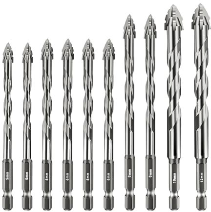 Taladro excéntrico con cuatro ranuras y dientes de sierra, broca dentada de cuatro filos, vástago hexagonal de 1/4, juego de brocas para azulejos de alta resistencia con punta de carburo