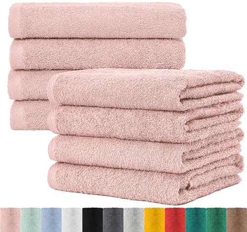 BaSaTex Frottee Handtücher 50x100 im 8er Pack aus 100% Baumwolle - Made in Green Zertifiziert - mit Aufhängeschlaufe - Farbe: Altrosa