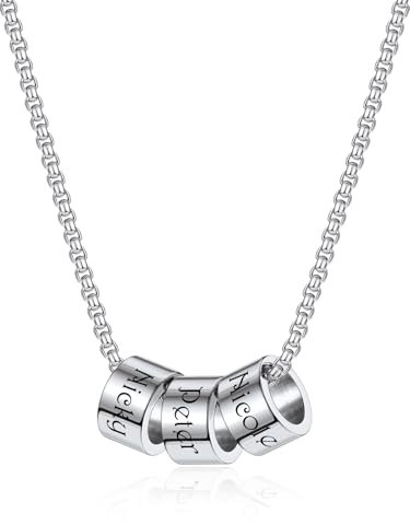 PiercingJak Namenskette Personalisierte Kette mit 3 Name Perlen Edelstahl Halskette für Herren Frauen Charms Schmuck Liebe Freundschaft Geschenke für Familie Partner Paar BFF, Silber