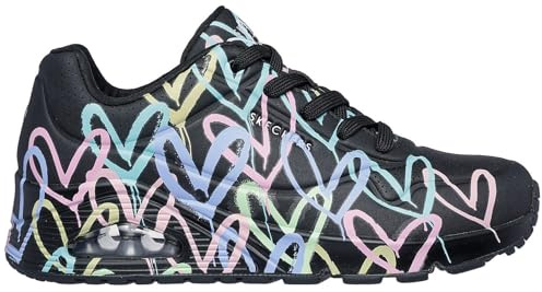 Skechers Damen UNO Spread The Love Sneaker, Black Purple Turquoise Durabuck/Black Mesh, 37 EU