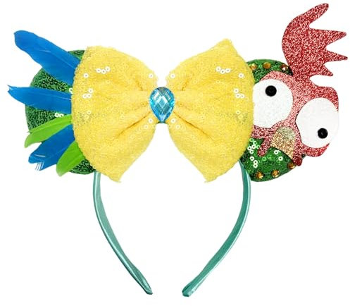 Serre Tete Moana, Bandeau Cheveux Moana, Headband Moana, Oreilles de Moana, Cospaly Accessoire Dessin Animé, Oreilles de Souris de Bande Dessinée avec Noeud, pour Universel(Vert)