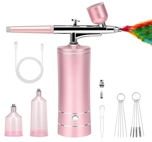 Portable Airbrush Kit with Compressor - High-Pressure Non-Clogging Air Brush Kit with 0.3mm Nozzle & Cleaning Tools, Mini Paint Sprayer Kit for Model Nail Cake Makeup Hydration, USB Rechargeable