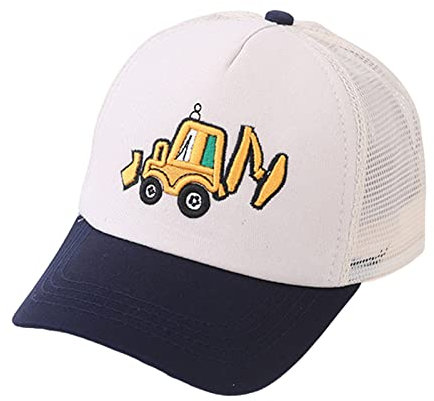 Baseball Cap für Kinder | Trecker & Bagger Cartoon Druck | Verstellbare Kappe mit UV-Schutz | Sport- und Reise Sonnenhut für Jungen & Mädchen