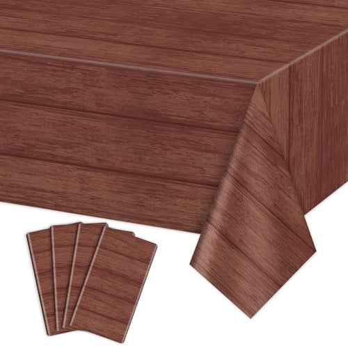 4 manteles de madera, manteles de mesa rústicos marrones, decoración de mesa rectangular para barbacoa temática de granero occidental, decoraciones rústicas de fiesta, 130 x 220 cm