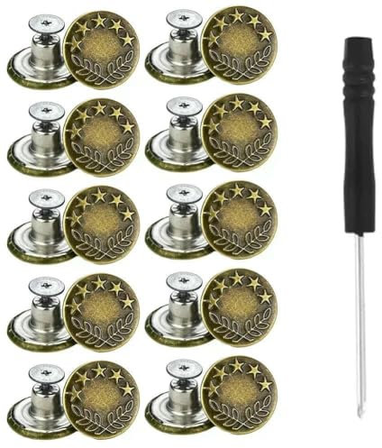 10 botones de repuesto para vaqueros de 17 mm, de metal, extraíbles, sin costuras, con remaches de reparación y destornilladores (D)