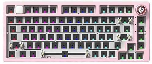 QPSJXN Custom 75 Percent Barebone Wired Keyboard With RGB Backlighting Gasket Structure Aluminum Base Compatible with(Pink-RGB light)