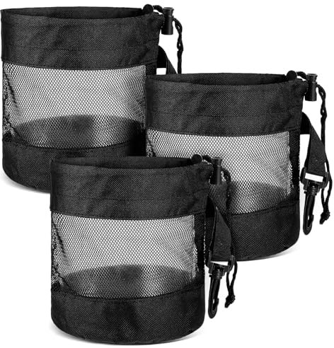 YQQYG 3 PCS Golf Ball Bag, Nylon Golf Collector Bag with Drawstring, Black Mesh Shag Bags, Drawstring Ball Pouch for Storing Balls