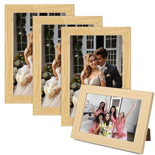 4 Stück Bilderrahmen Holz - 10x15 cm Kleine Umweltfreundlich MDF Rahmen hochwertiges Acrylglas, Eichenoptik Fotorahmen Natur Fotorahmen Collage Bilderrahmen, FotorahmeN für Zuhause Büro Schule