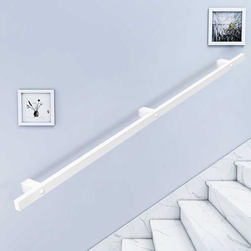 Luyckfrazy Corrimano Moderno per Scale, 1, 2, 3, 4, 5, 6 Metri, staffe per ringhiera in Ferro battuto Bianco, Supporto a Parete, corrimano di Sicurezza per Scale per Interni ed Esterni.(350cm)