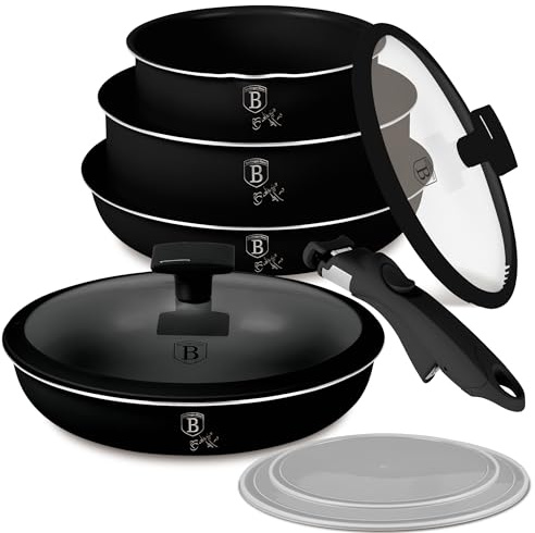 Berlinger Haus 9-teiliges Titan-Naturgeschirr Set in Matt Schwarz – Hochwertige Antihaft-Kochgeschirr Kollektion für gesunde Zubereitung und einfache Reinigung