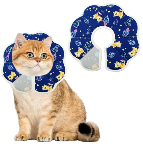 Halskrause Katze Weich & Wasserdicht, Katzenkragen nach OP - Halskrausen für Katzen & Hunde, Einstellbar mit Klett, 3 Größen (XS, S, M) (Blue, M)
