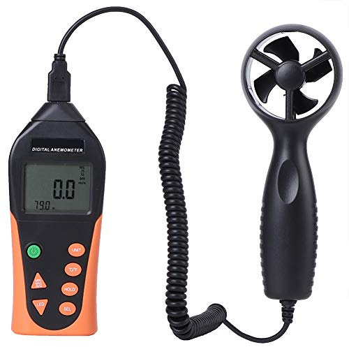 Digitales Anemometer Modell 816B und tragbarer Windgeschwindigkeitssensor zur Messung von Geschwindigkeit und Temperatur – geteiltes Windraddesign mit hintergrundbeleuchtetem