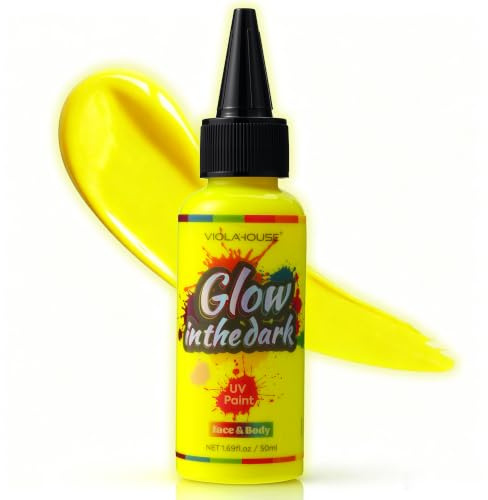 VIOLA HOUSE Peinture Phosphorescente, Lavable Et Longue Tenue, Peintures Corporelles Néon, Peintures Fluorescentes Pour Le Visage, Pour Effets Spéciaux De Fête Et Cosplay (Jaune)