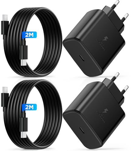 LumFocus 45W Cargador Carga Rapida, 2Pack USB C Cargador Rapido con 60W 2M Cable para Samsung Galaxy S25/S24/S23/S23+/S23 Ultra/S22/S21/S20/Note20/A73/A53/S10,Cargador Tipo C Carga Rapida Cabezal
