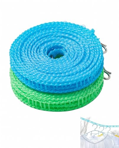 UEAVOID Wäscheleine 2er Set 5m für Outdoor & Camping, verstellbar, winddicht mit Haken. Ideal für Reise & Balkon