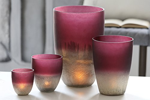 Casablanca Windlicht Vulkano Glas,Beere/sandH.9,5cm