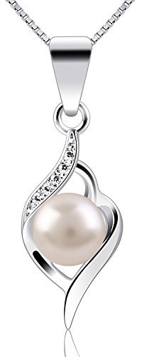 B.Catcher Collier de Perles pour Femme Pendentif en Argent 925 avec Perle d'Eau Douce Orné de Zirconias Étincelantes Design Luxueux Idéal pour Anniversaires/Mariages/Fête des Mères/Saint-Valentin 45CM