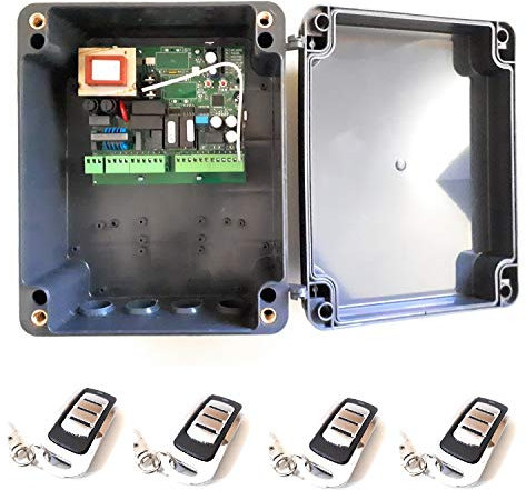 Kit Central electronica MC2 maniobras puerta parking garaje batiente de 1 o 2 hojas con paro suave y receptor incorporado y 4 mandos a distancia de alta seguridad y gran alcance, material profesional.