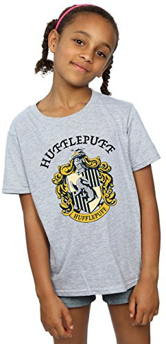 Harry Potter Girls Hufflepuff Crest T-Shirt Sport Grey 12-13 Years