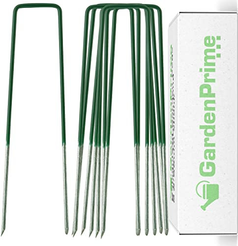 GardenPrime 50x Half Green Artificial Grass Pegs to pin fake grass, astro turf, weed membrane, garden netting (50, 150mm/6 inch)