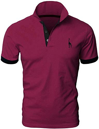 LIUPMWE Mens Polo Shirts Short Sleeve Giraffe Embroidery Golf T-Shirt S-3XL,XXL,Red