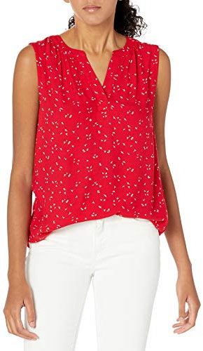 Amazon Essentials Chemise Tissée sans Manches à Col en V Femme, Rouge Feuille, XS