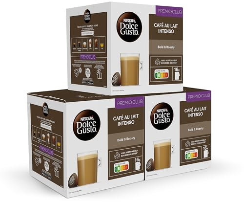 NESCAFÉ Dolce Gusto Café con Leche intenso - Cápsulas de Café, 48 Cápsulas (3 x 16) - Intensidad 9 - Originales para cafeteras Dolce Gusto