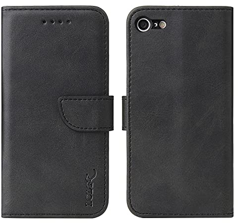 LOLFZ Wallet Case for iPhone 6 Plus 6S Plus, Vintage Leather Book Case with Card Holder Kickstand Magnetic Closure Flip Case Cover for iPhone 6 Plus 6S Plus - Black