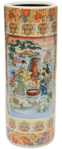 Oriental Furniture Portaombrelli in porcellana con cavallo in prato, 61 cm