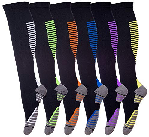 LEOSTEP Kompressionsstrümpfe für Damen und Herren (6 Paar) Stützstrümpfe Sprunggelenkschutz und Mittelfußstütze für Sport, Flug, Laufen, Reisen, Radsport, Schwangerschaft Krankenschwester 20-30 mmHg