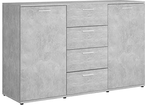 vidaXL Sideboard mit 2 Türen 4 Schubladen Standschrank Anrichte Beistellschrank Highboard Kommode Schrank Betongrau 120x35,5x75cm Holzwerkstoff